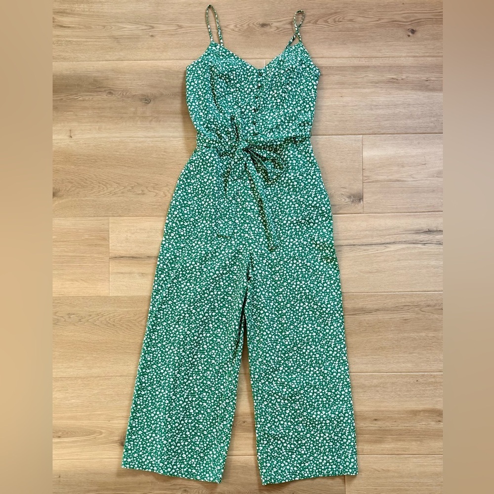 Banana Republic Kelly Green Floral Jumpsuit Size 6 Tall